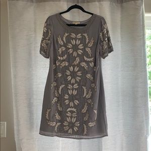 Gray cocktail dress w/ velvet and beading details